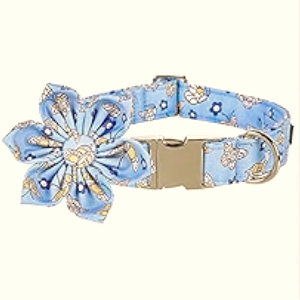 Lionet Paws Blue with Butterfly Print Dog Collar Size L 16-24 Inches